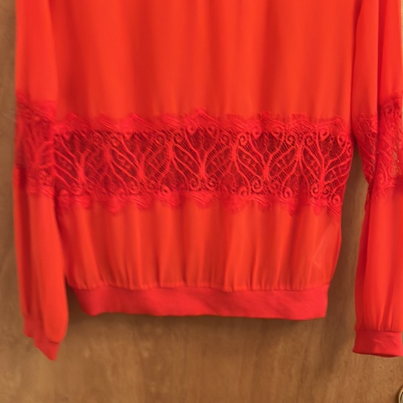 Divided red sheer and lace long sleeve blouse size small - Picture 2 of 7